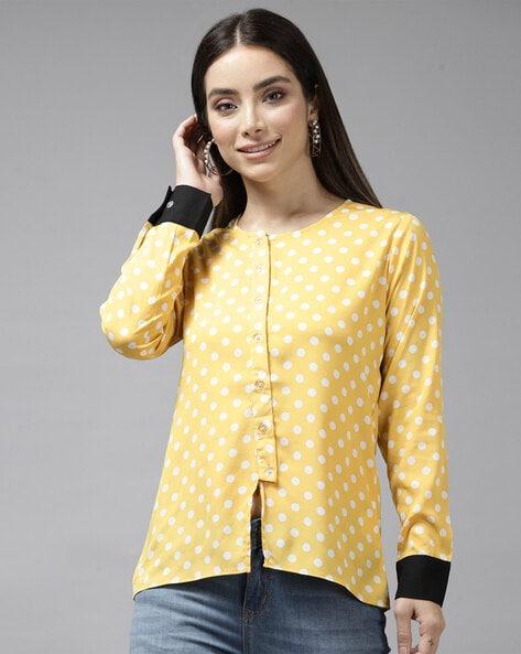 polka-dot round neck top