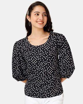 polka-dot round-neck top