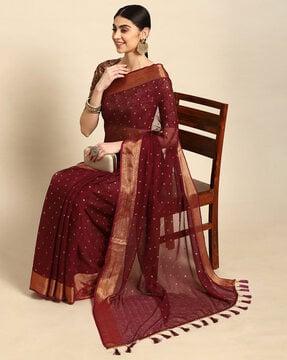 polka-dot saree with contrast border