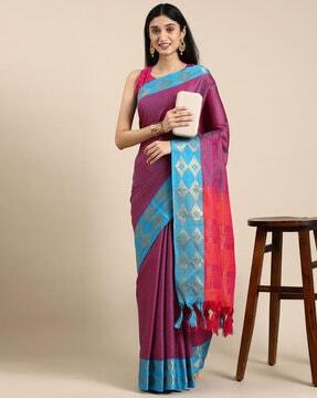 polka-dot saree with contrast border