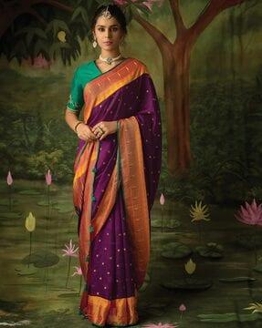 polka dot saree with contrast border