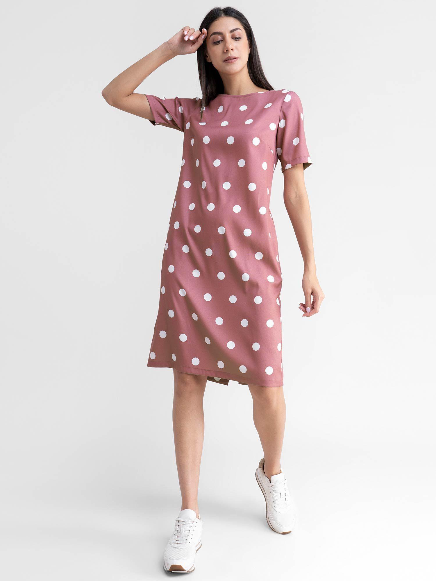 polka dot shift dress - dusty pink