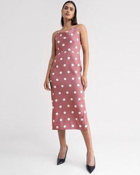 polka-dot shift dress with cowl-neck