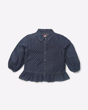 polka-dot shirt top with spread collar