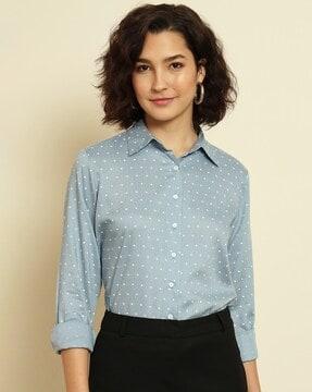 polka-dot shirt with spread collar