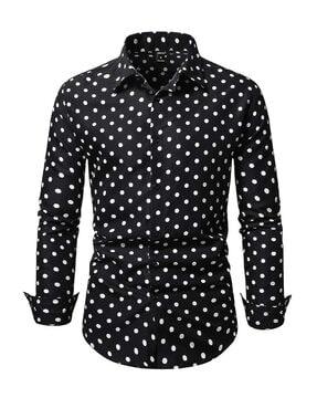 polka-dot shirt with spread collar