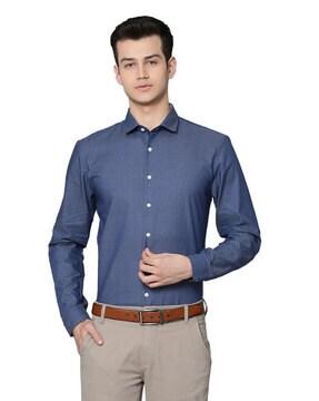 polka-dot slim fit shirt with cuffed sleeves