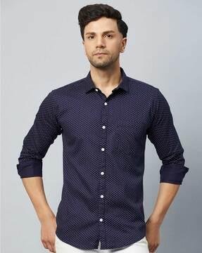 polka-dot slim fit shirt with patch pocket