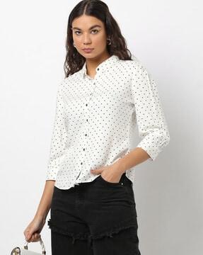 polka-dot slim fit shirt
