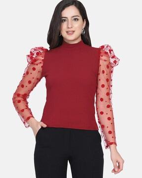 polka-dot slim fit top