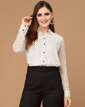 polka-dot spread collar shirt