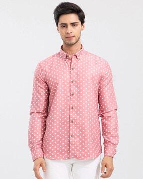 polka-dot spread-neck shirt