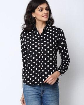 polka-dot spread sleeves shirt