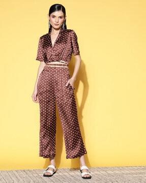 polka-dot straight fit palazzos with elasticated waistband