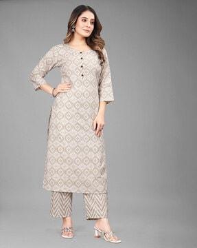 polka-dot straight kurta set