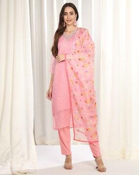 polka-dot straight kurta set