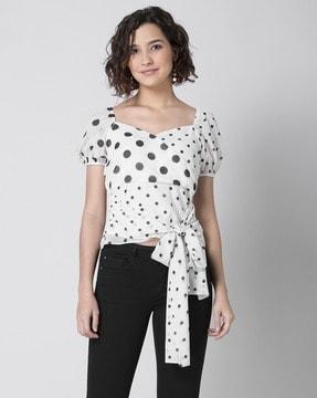 polka-dot tie-up top