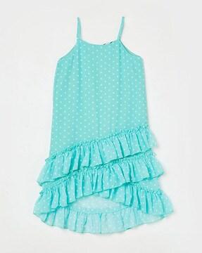 polka-dot tiered dress with ruffled detail