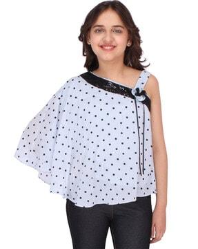 polka-dot top with cap sleeves