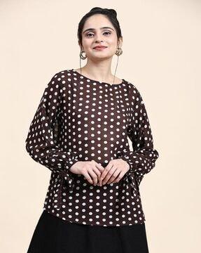 polka-dot top with full sleeves