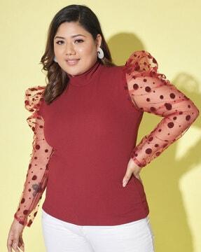 polka-dot top with full sleeves