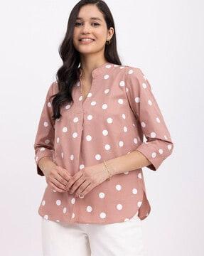 polka-dot top with mandarin collar