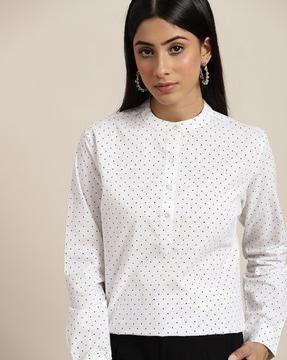 polka-dot top with mandarin collar