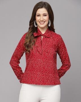 polka-dot top with neck tie-up