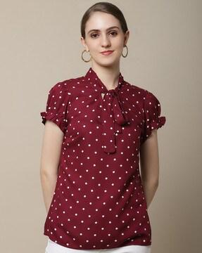 polka-dot top with neck tie-up