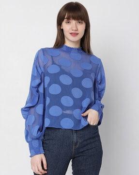 polka-dot top with puff sleeves