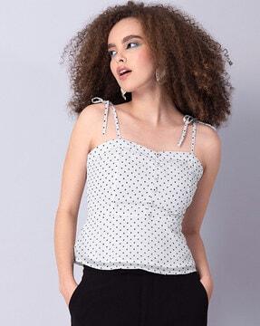 polka-dot top with tie-up sleeves