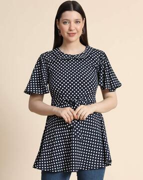 polka-dot top with waist tie-up