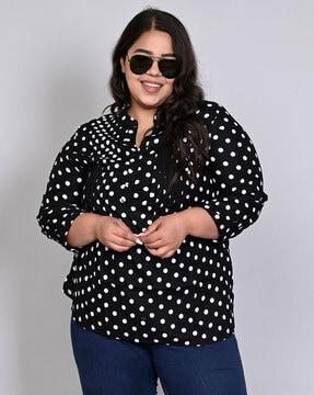 polka-dot tunic with mandarin collar