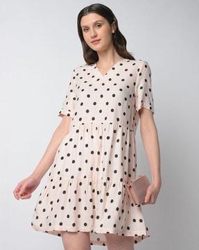 polka dot v-neck a-line dress