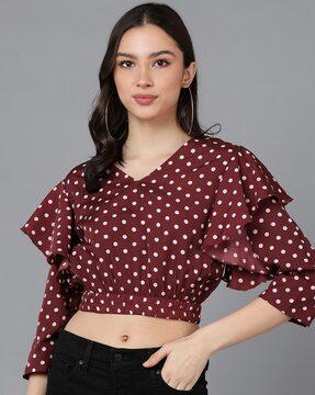 polka-dot v-neck crop top