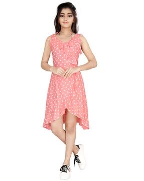 polka-dot v-neck fit and flare dress