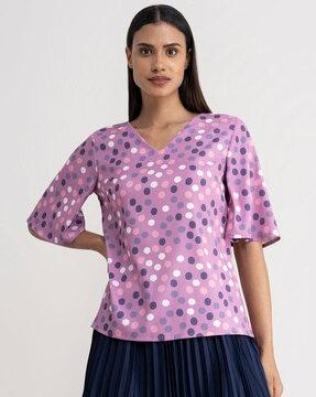 polka-dot v-neck top