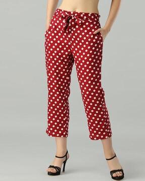 polka-dot waist tie-up slim fit pants