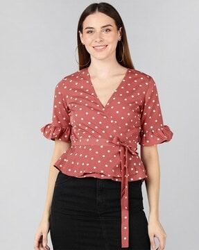 polka-dot wrap top