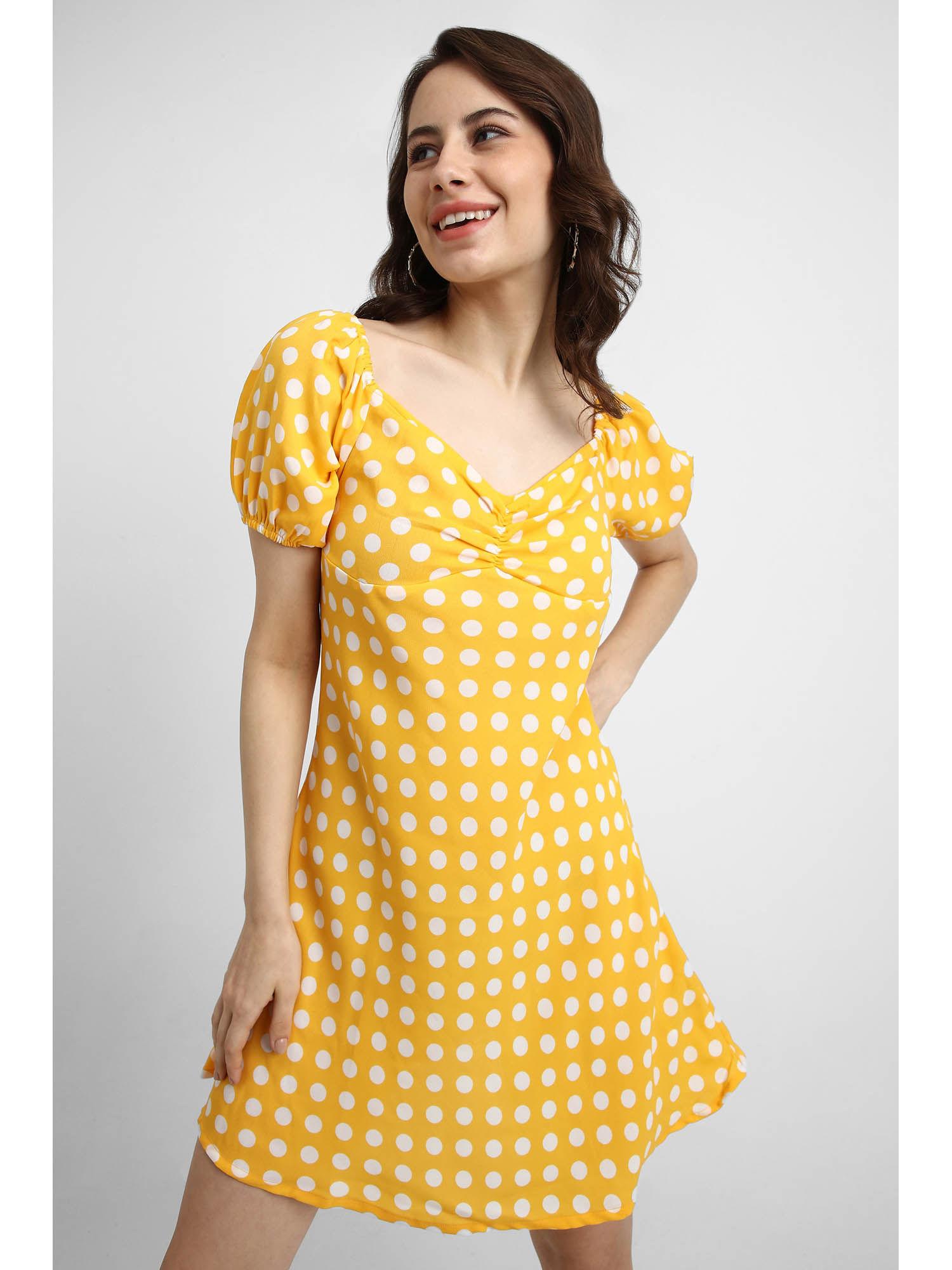 polka dot yellow mini dress