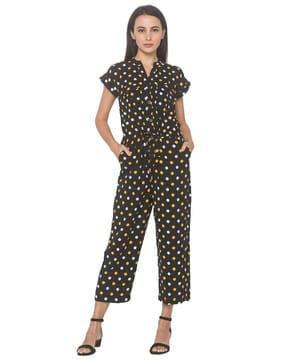 polka-doted short sleeve jumpsuit