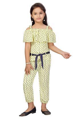 polka dots blended fabric square neck girls casual wear jumpsuit - yellow