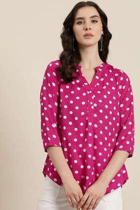 polka dots collared crepe women's casual wear shirt - magenta
