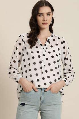 polka dots collared georgette women's casual wear shirt - white