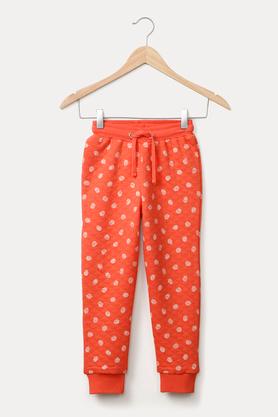polka dots cotton blend regular fit girls track pants - coral