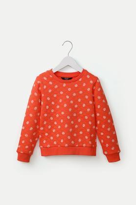 polka dots cotton blend round neck girls sweatshirt - coral