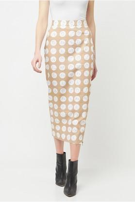 polka dots cotton blend slim fit women's casual skirt - natural