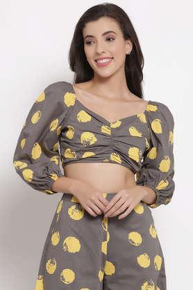 polka dots cotton flared fit women's palazzo - grey