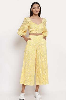 polka dots cotton flared fit women's palazzo - yellow