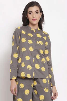 polka dots cotton mandarin women's shirt - grey